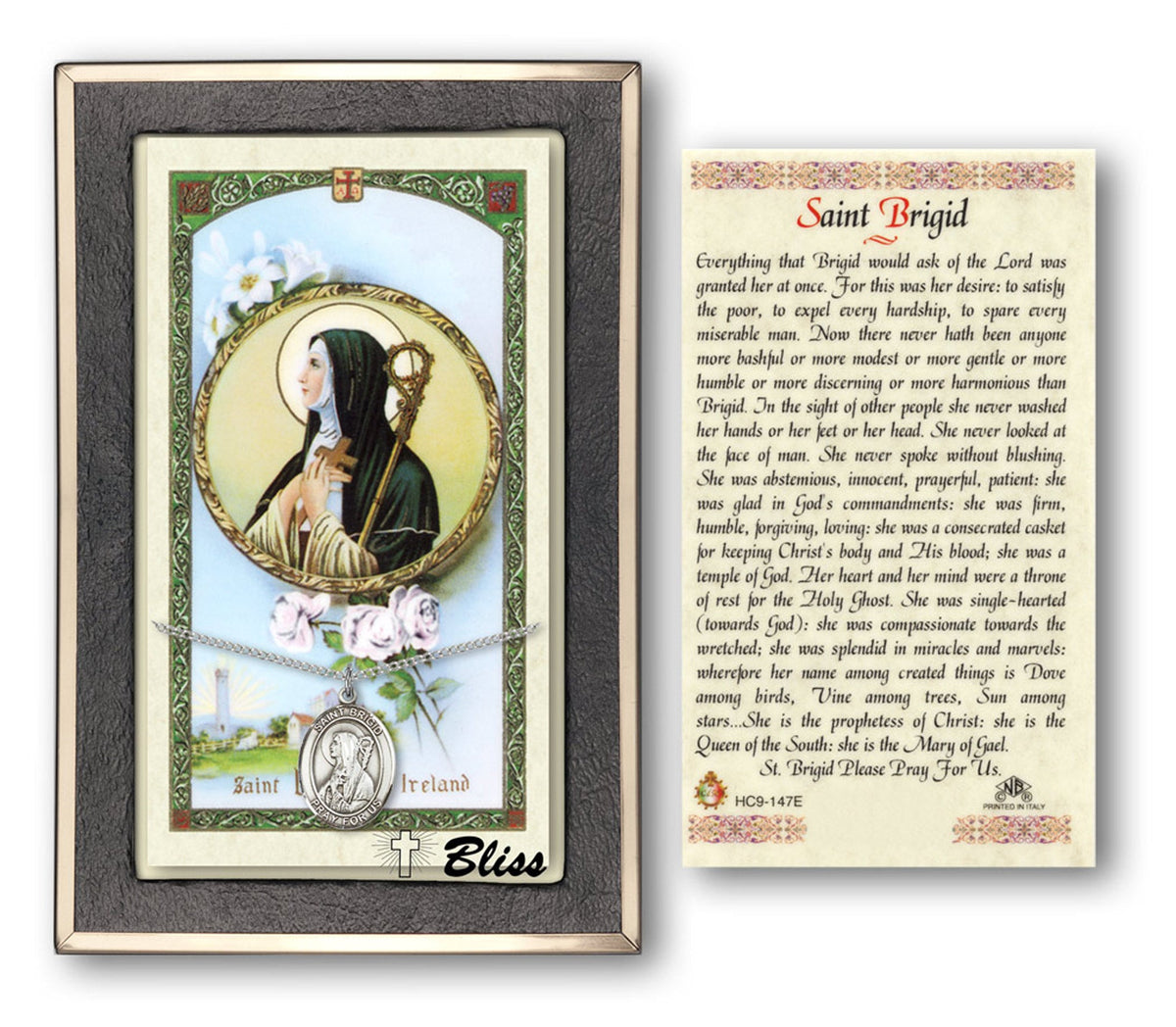 Bliss St Brigid of Ireland Medal and Prayer Holy Card Gift Set