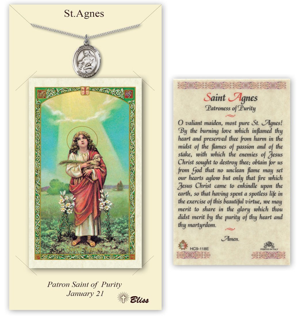 Bliss St Agnes of Rome Medal and Prayer Holy Card Gift Set,