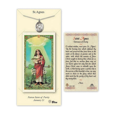 St Agnes of Rome Medal 3/4-inch and Prayer Holy Card Gift Set, pewter, Bliss Manufacturing