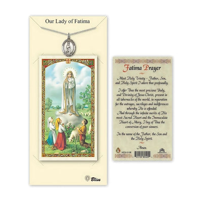 Our Lady of Fatima Pewter Medal 3/4-inch and Prayer Holy Card Gift Set, Bliss Manufacturing