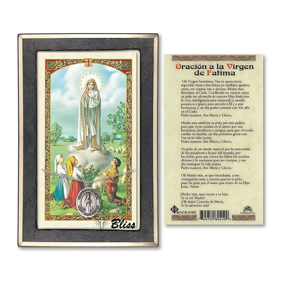 Virgen de Fatima Sterling Silver Medal 3/4-inch and Prayer Holy Card Gift Set, Bliss Manufacturing