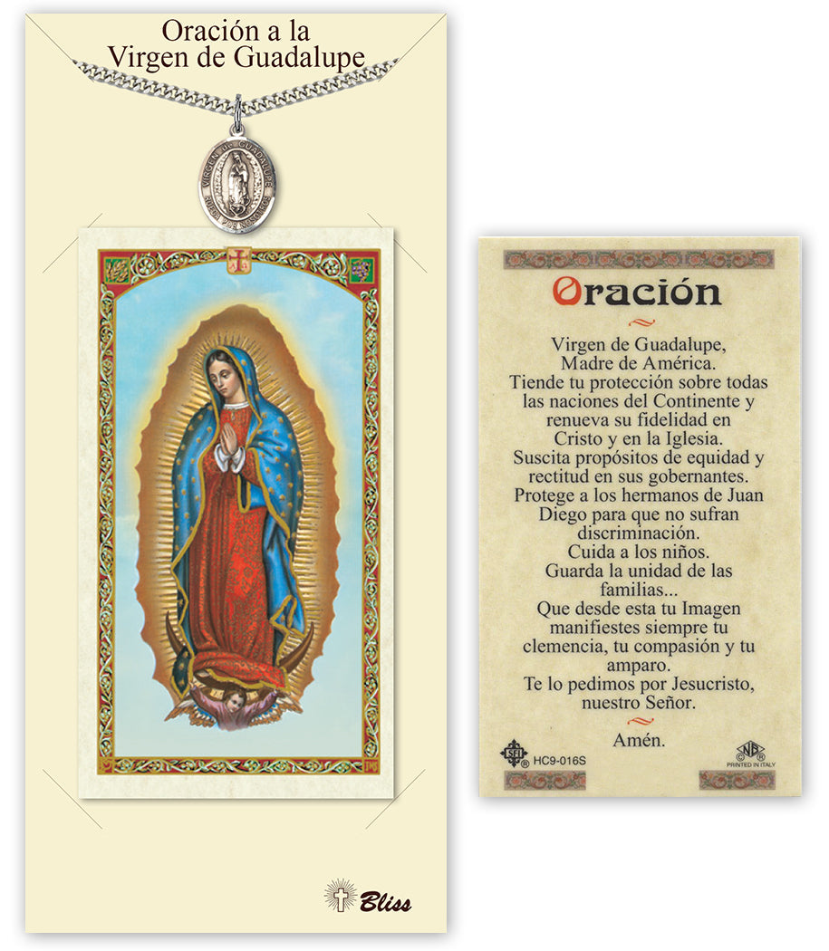 Bliss Spanish Virgen de Guadalupe Medal and Prayer Holy Card Gift Set