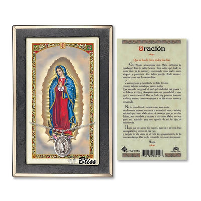 Senora de Guadalupe Sterling Silver Medal 3/4-inch and Prayer Holy Card Gift Set, Bliss Manufacturing