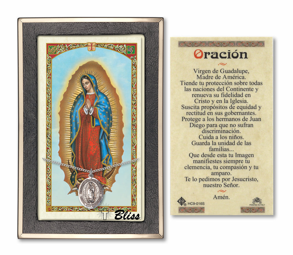 Bliss Spanish Virgen de Guadalupe Medal and Prayer Holy Card Gift Set