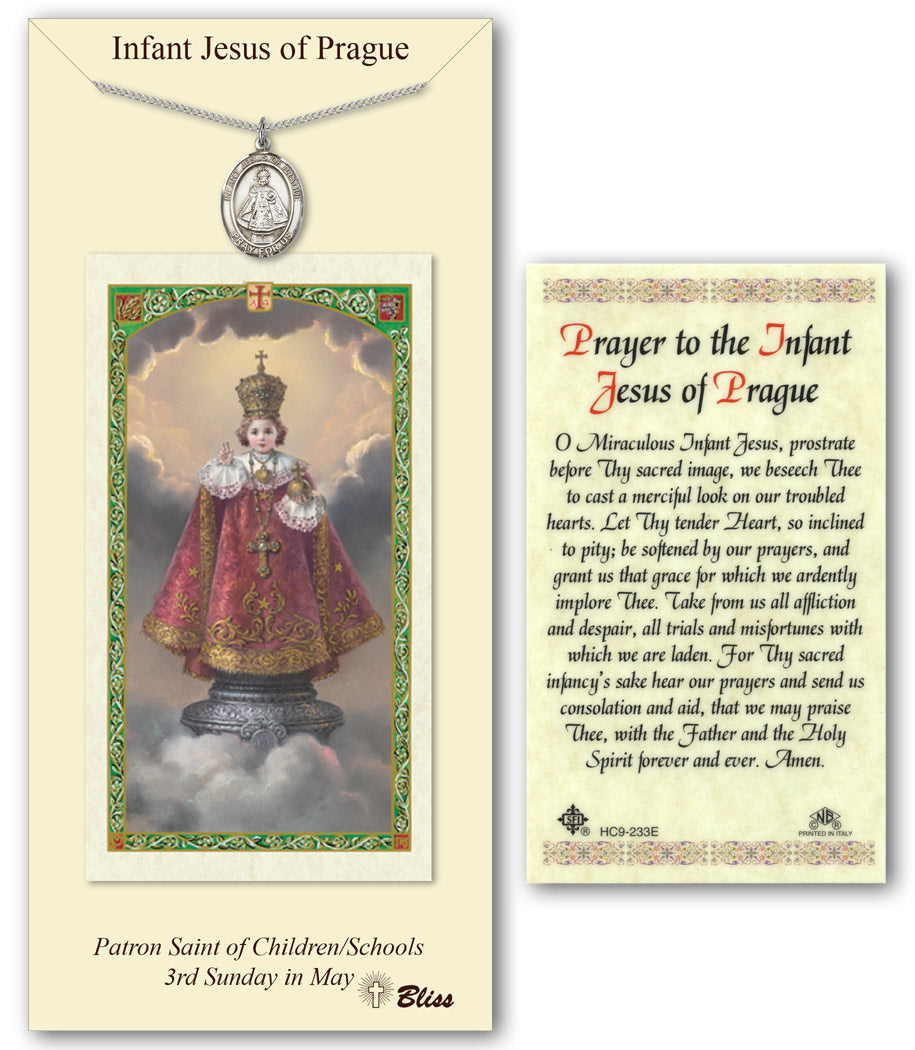 Bliss Infant of Prague Medal and Prayer Holy Card Gift Set