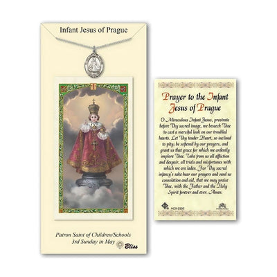 Infant of Prague Pewter Medal 3/4-inch and Prayer Holy Card Gift Set, Bliss Manufacturing