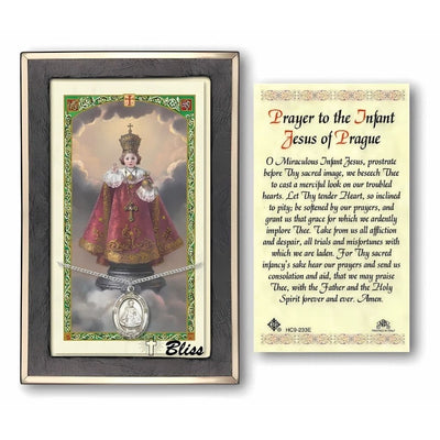 Infant of Prague Sterling Silver Medal 3/4-inch and Prayer Holy Card Gift Set, Bliss Manufacturing