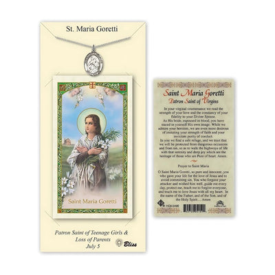 Pewter St Maria Goretti Medal 3/4-inch and Prayer Holy Card Gift Set, Bliss Manufacturing