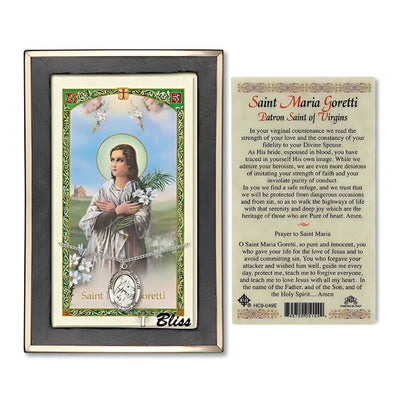 Sterling Silver St Maria Goretti Medal 3/4-inch and Prayer Holy Card Gift Set, Bliss Manufacturing