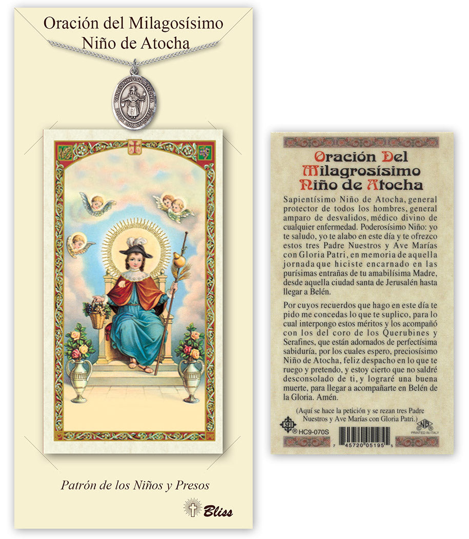 Bliss Spanish Santo Nino de Atocha Medal and Prayer Holy Card Gift Set