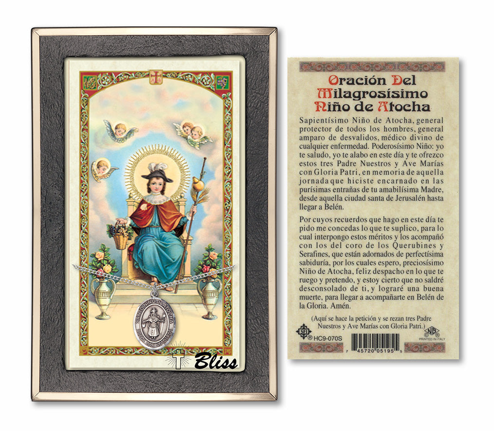 Bliss Spanish Santo Nino de Atocha Medal and Prayer Holy Card Gift Set