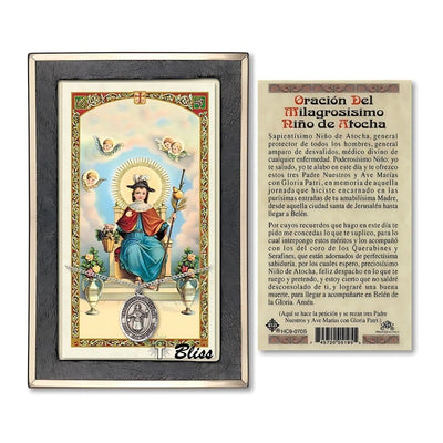 Nino de Atocha Sterling Silver Medal 3/4-inch and Prayer Holy Card Gift Set, Bliss Manufacturing