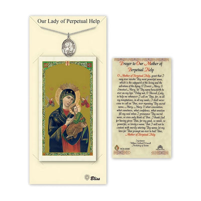 Our Lady of Perpetual Help Pewter Medal 3/4-inch and Prayer Holy Card Gift Set, Bliss Manufacturing