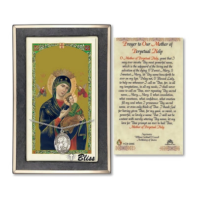 Our Lady of Perpetual Help Sterling Silver Medal 3/4-inch and Prayer Holy Card Gift Set, Bliss Manufacturing