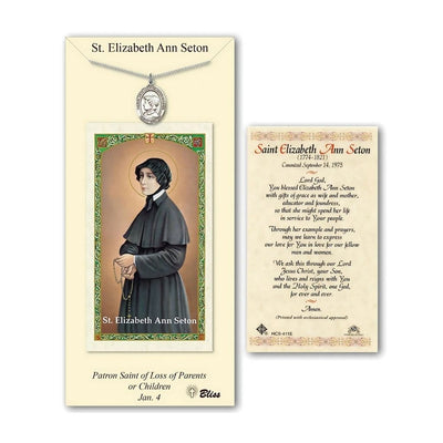 St Elizabeth Ann Seton Pewter Medal 3/4-inch and Prayer Holy Card Gift Set, Bliss Manufacturing