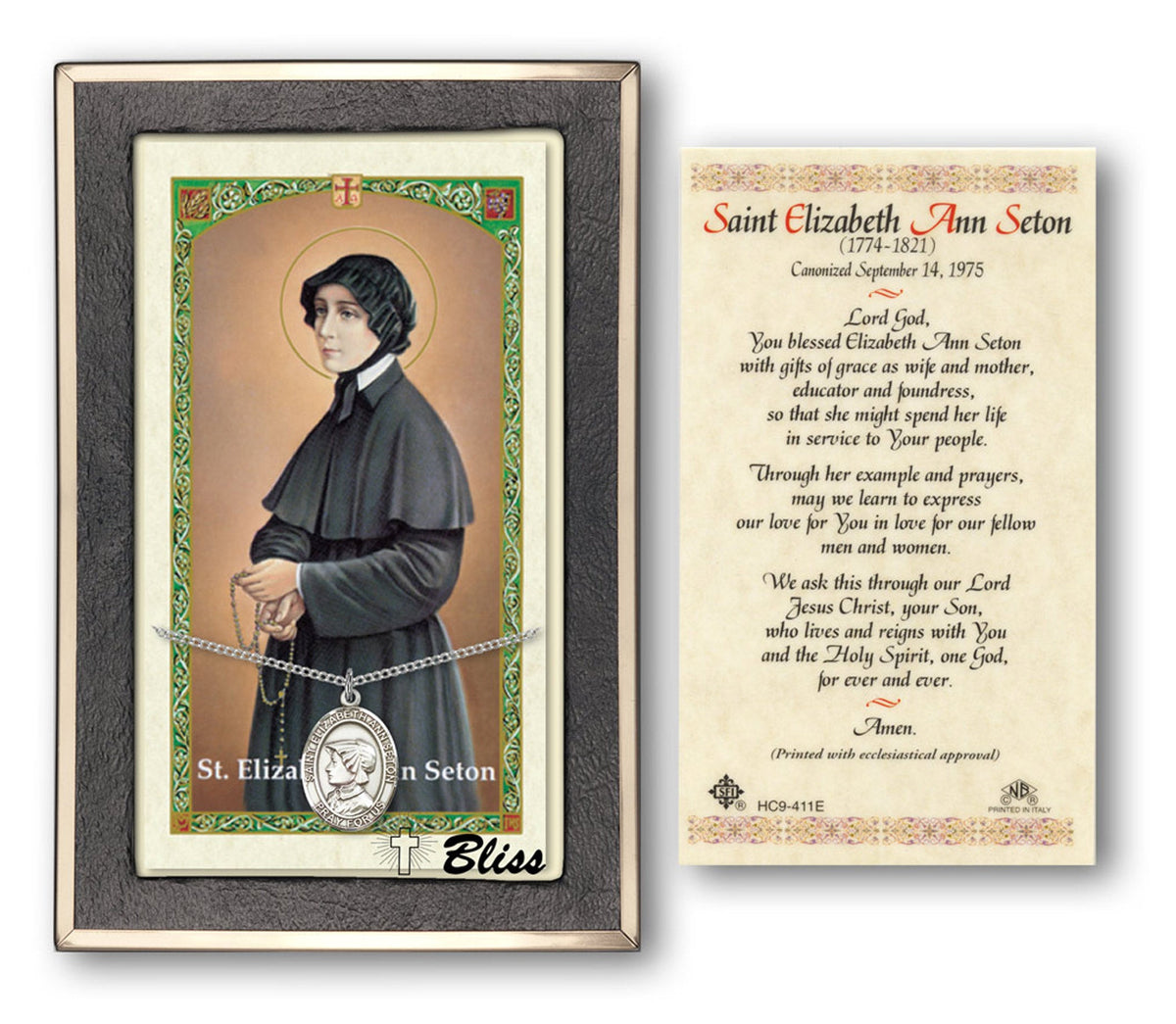 Bliss St Elizabeth Ann Seton Medal and Prayer Holy Card Gift Set