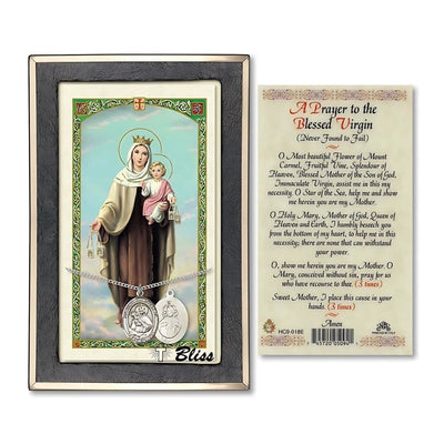 Our Lady of Mount Carmel Sterling Silver Medal 3/4-inch and Prayer Holy Card Gift Set, Bliss Manufacturing
