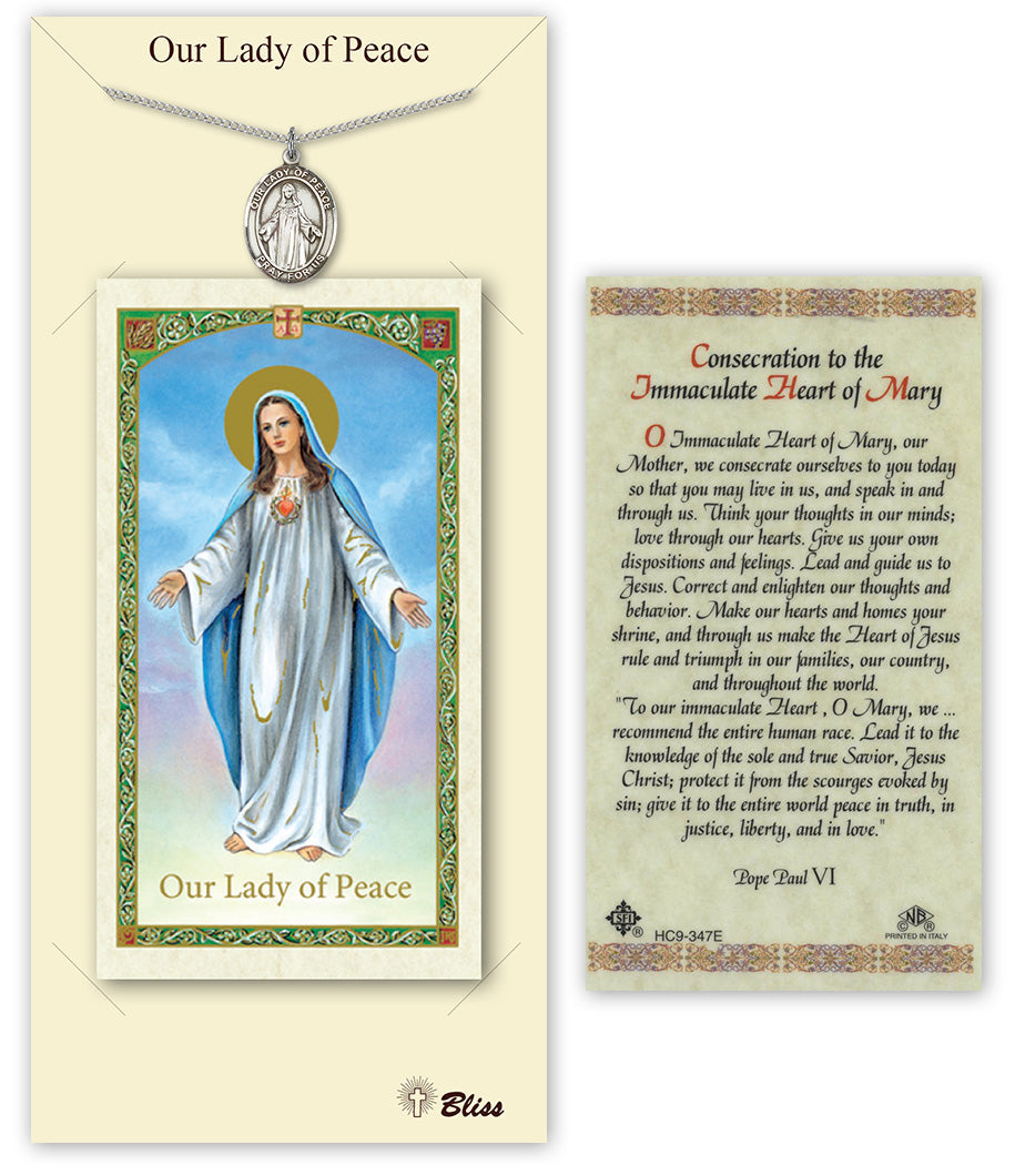 Bliss Our Lady of Peace Medal and Prayer Holy Card Gift Set