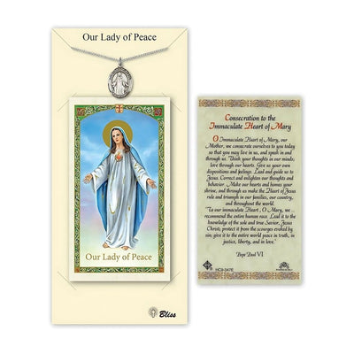 Our Lady of Peace Pewter Medal 3/4-inch and Prayer Holy Card Gift Set, Bliss Manufacturing