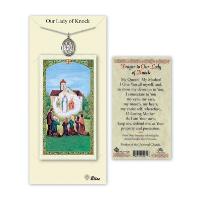 Our Lady of Knock Pewter Medal 3/4-inch and Prayer Holy Card Gift Set, Bliss Manufacturing