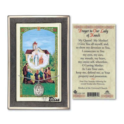 Our Lady of Knock Sterling Silver Medal 3/4-inch and Prayer Holy Card Gift Set, Bliss Manufacturing