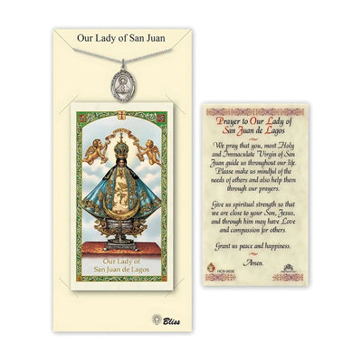 Our Lady of San Juan Pewter Medal 3/4-inch and Prayer Holy Card Gift Set, Bliss Manufacturing