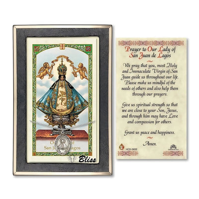 Our Lady of San Juan Sterling Silver Medal 3/4-inch and Prayer Holy Card Gift Set, Bliss Manufacturing