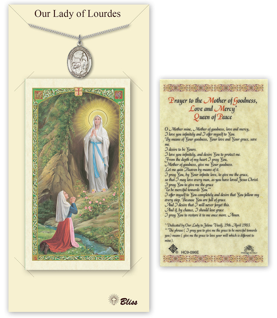 Bliss Our Lady of Lourdes Medal and Prayer Holy Card Gift Set