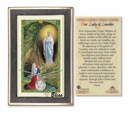 Bliss Our Lady of Lourdes Medal and Prayer Holy Card Gift Set