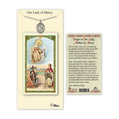 Our Lady of Mercy Pewter Medal 3/4-inch and Prayer Holy Card Gift Set, Bliss Manufacturing