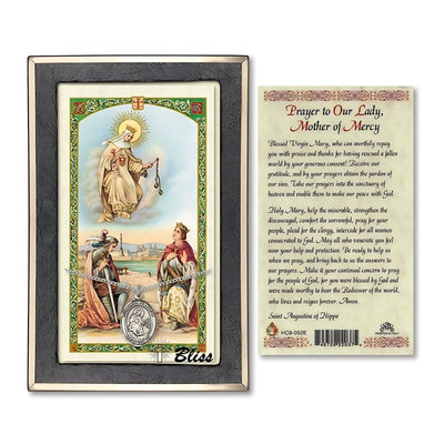 Our Lady of Mercy Sterling Silver Medal 3/4-inch and Prayer Holy Card Gift Set, Bliss Manufacturing