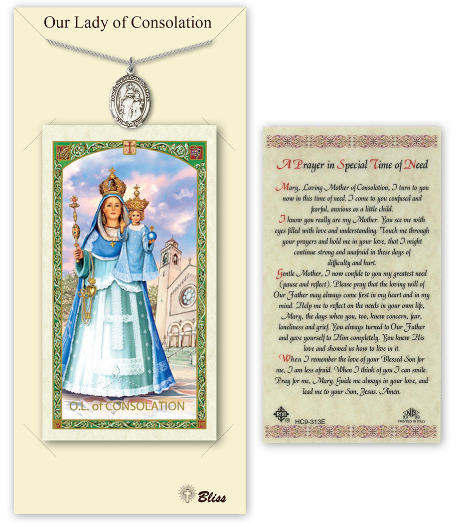 Bliss Our Lady of Consolation Medal and Prayer Holy Card Gift Set