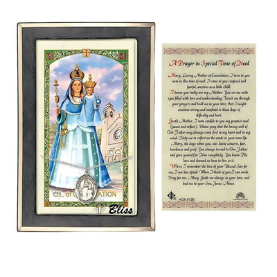 Our Lady of Consolation Holy Card Gift Set in Sterling Silver, 3/4-inch Medal 3/4-inch, Bliss Manufacturing