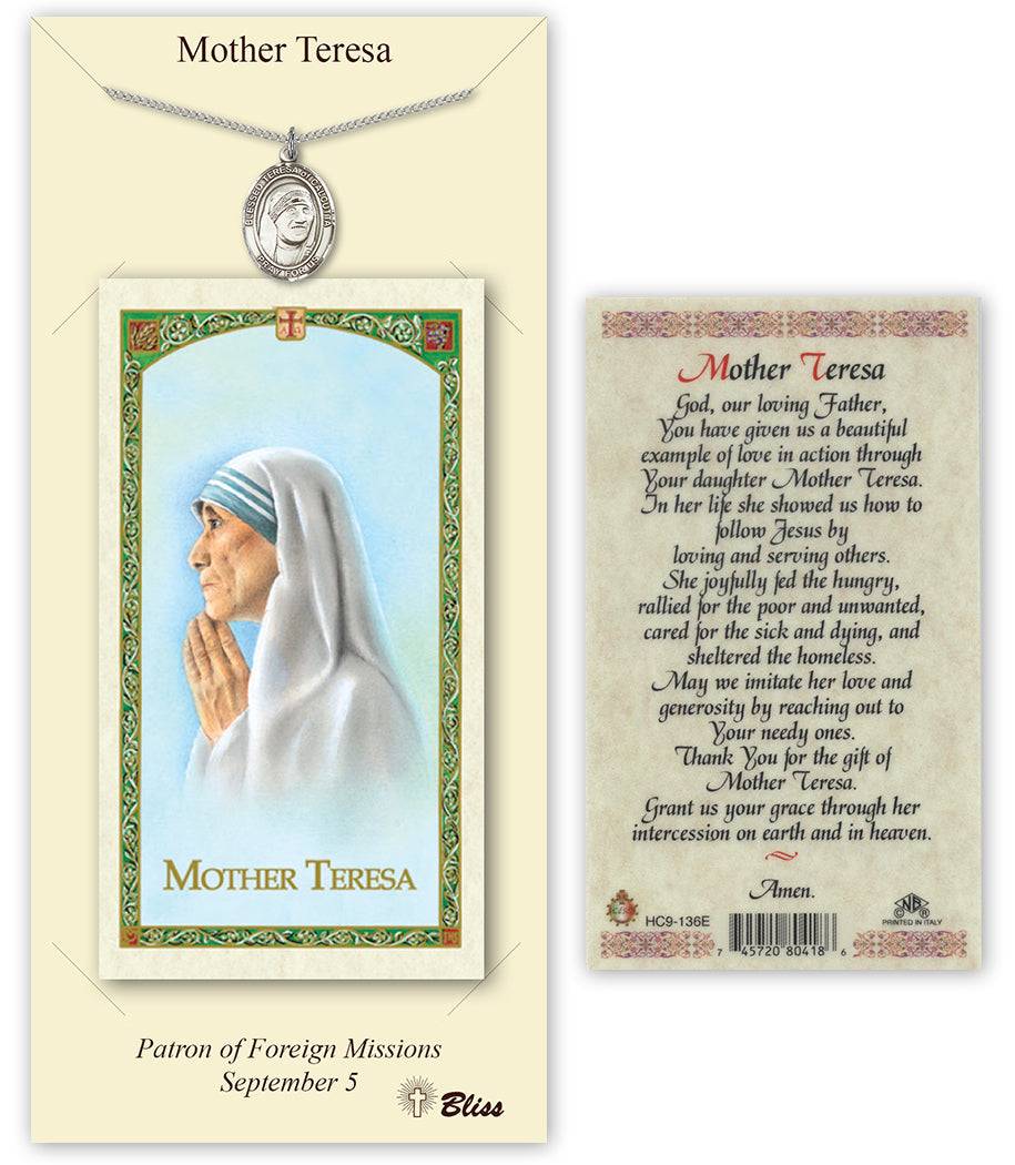 Bliss St Teresa of Calcutta Medal and Prayer Holy Card Gift Set