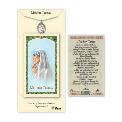St. Teresa of Calcutta Pewter Medal 3/4-inch and Prayer Holy Card Gift Set, Bliss Manufacturing