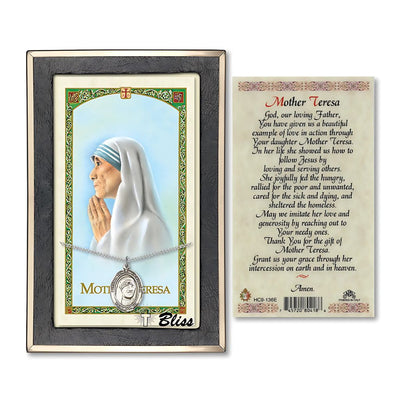 St. Teresa of Calcutta Sterling Silver Medal 3/4-inch and Prayer Holy Card Gift Set, Bliss Manufacturing