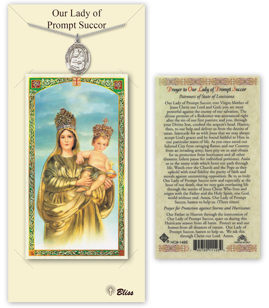 Bliss Our Lady of Prompt Succor Medal and Prayer Holy Card Gift Set