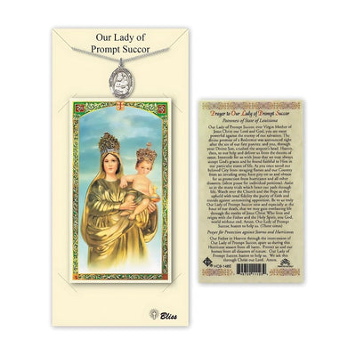 Our Lady of Prompt Succor Pewter Medal 3/4-inch and Prayer Holy Card Gift Set, Bliss Manufacturing
