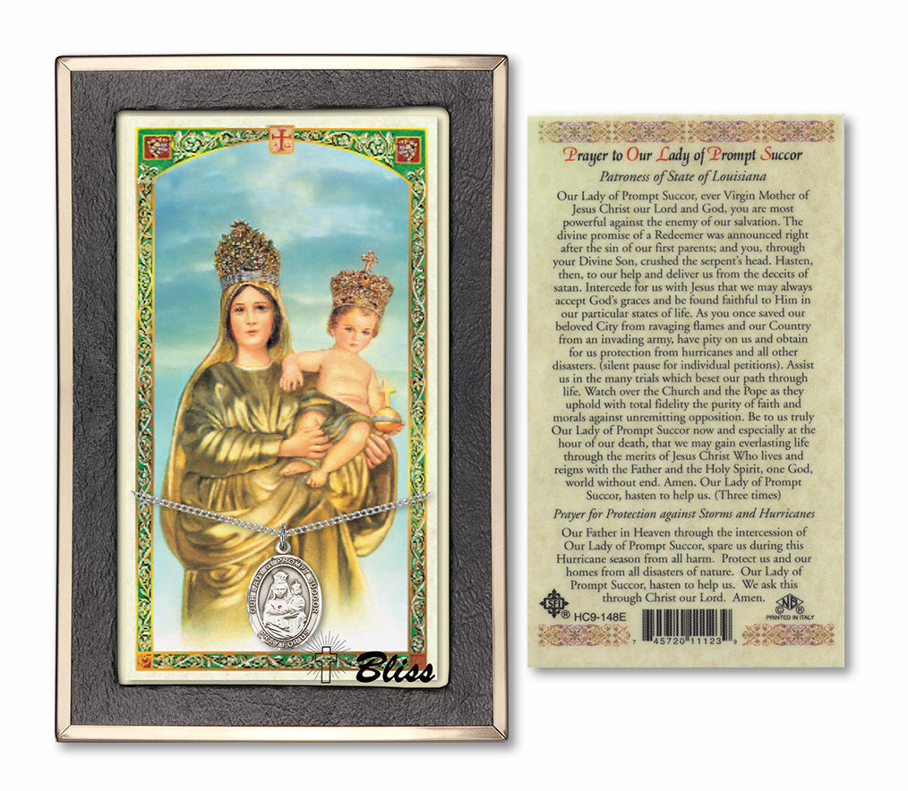 Bliss Our Lady of Prompt Succor Medal and Prayer Holy Card Gift Set