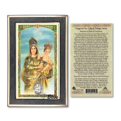 Our Lady of Prompt Succor Sterling Silver Medal 3/4-inch and Prayer Holy Card Gift Set, Bliss Manufacturing