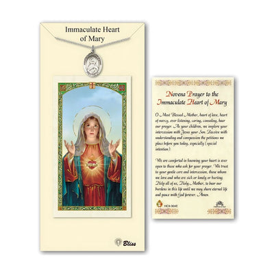 Immaculate Heart of Mary Pewter Medal 3/4-inch and Prayer Holy Card Gift Set, Bliss Manufacturing