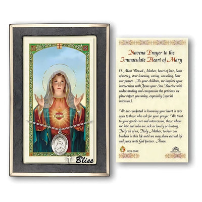 Immaculate Heart of Mary Sterling Silver Medal 3/4-inch and Prayer Holy Card Gift Set, Bliss Manufacturing