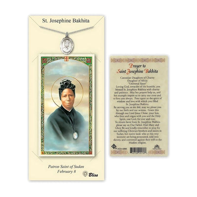 St Josephine Bakhita Pewter Medal 3/4-inch and Prayer Holy Card Gift Set, Bliss Manufacturing