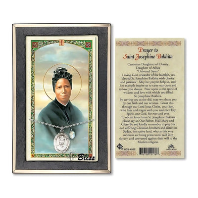 St Josephine Bakhita Sterling Silver Medal 3/4-inch and Prayer Holy Card Gift Set, Bliss Manufacturing
