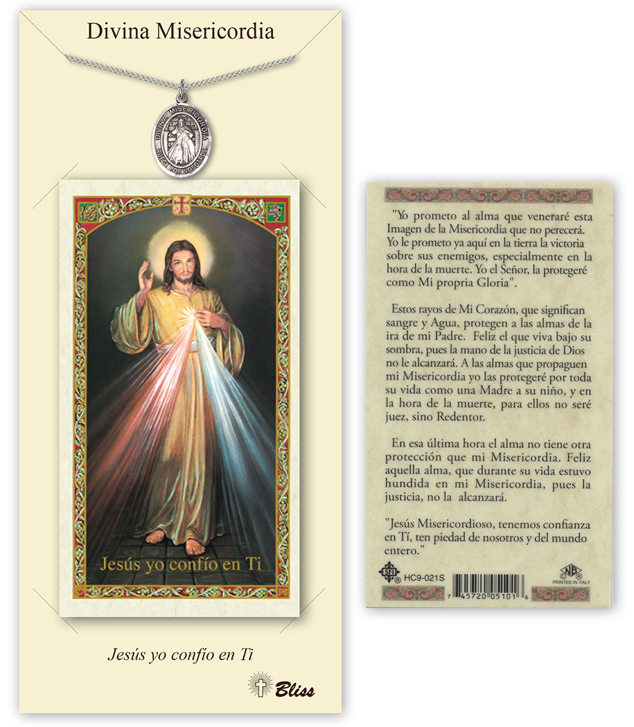 Bliss Spanish Divina Misericordia Medal and Prayer Holy Card Gift Set