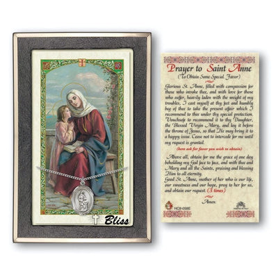 St Anne Sterling Silver Medal 3/4-inch and Prayer Holy Card Gift Set, Bliss Manufacturing