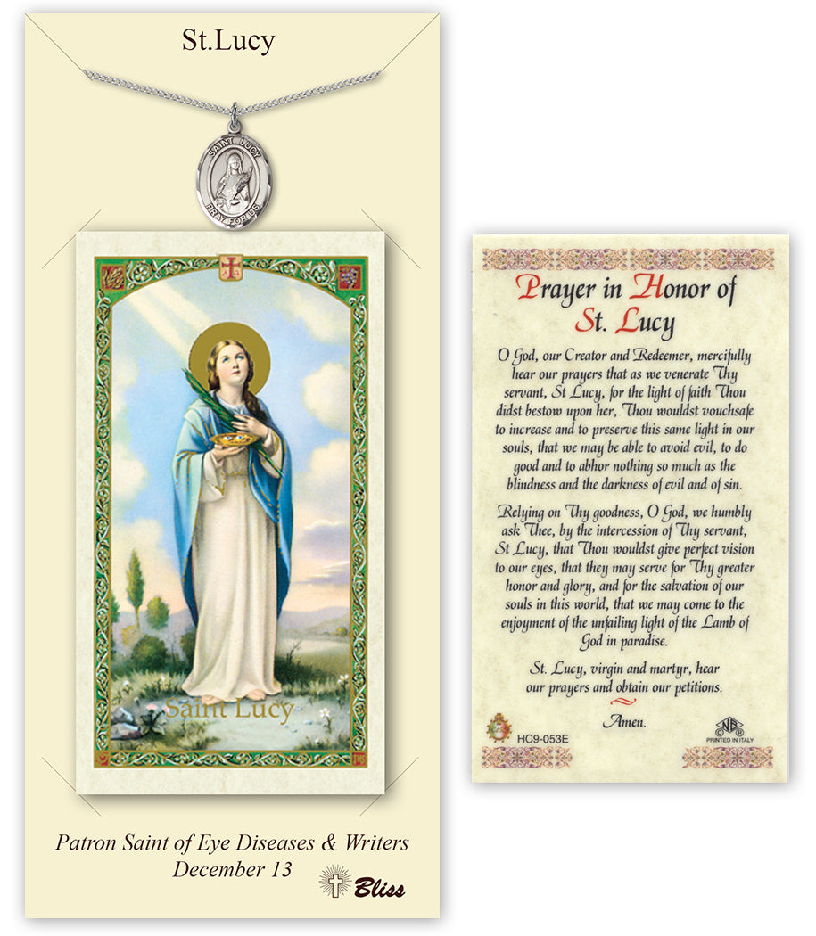 Bliss St Lucy Medal and Prayer Holy Card Gift Set