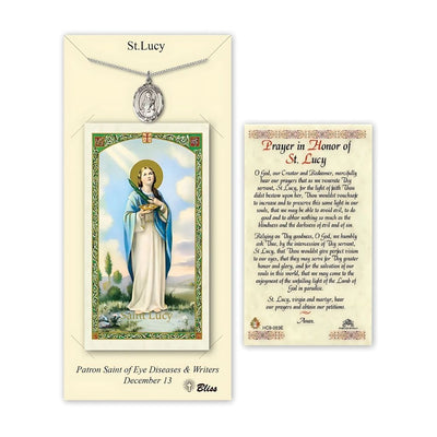 St Lucy Pewter Medal 3/4-inch and Prayer Holy Card Gift Set, Bliss Manufacturing
