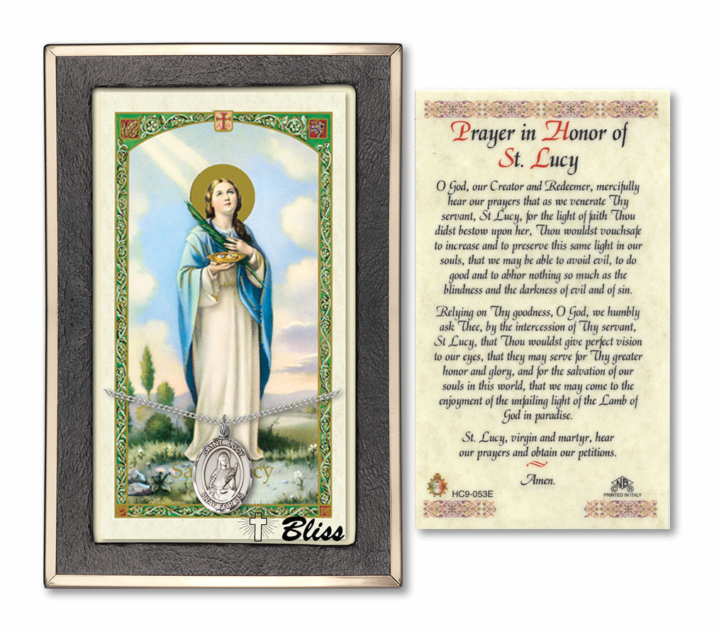 Bliss St Lucy Medal and Prayer Holy Card Gift Set