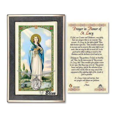 St Lucy Sterling Silver Medal 3/4-inch and Prayer Holy Card Gift Set, Bliss Manufacturing